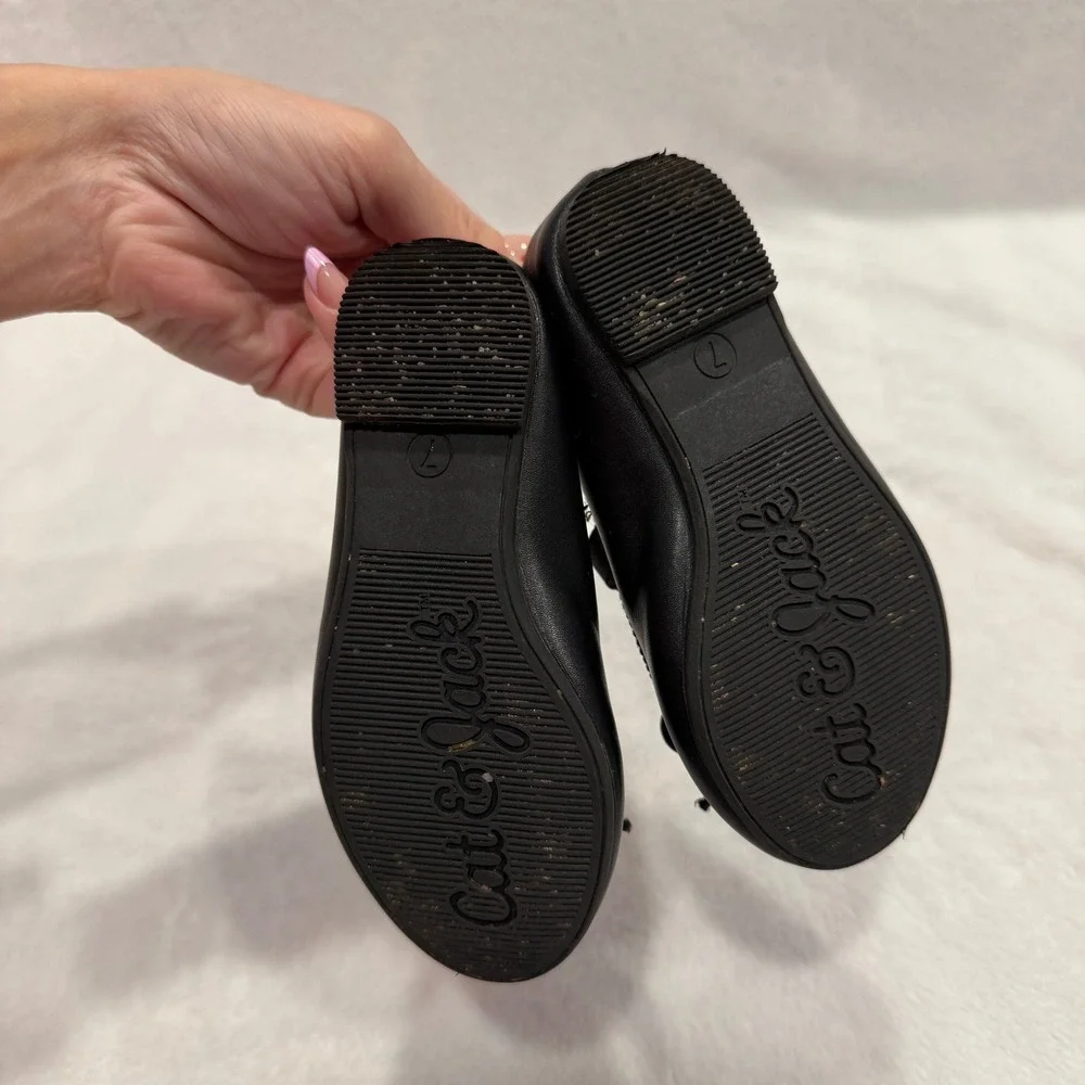 Cat and Jack Kids Black‎ Ballet Flats Mary Jane Bow Size 7